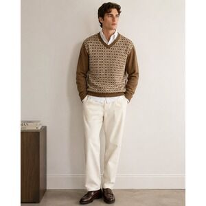 Kenneth Cole New York Tan Brown Geometric Wool Blend Sweater Size XL Retro Y2K
